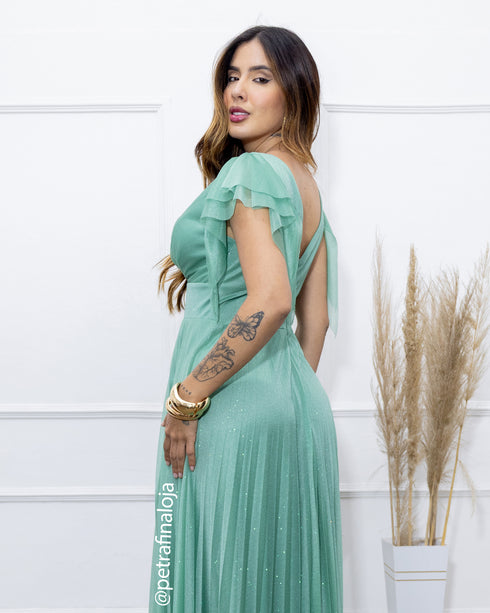 VESTIDO DE MANGUINHA SAIA PLISSADA