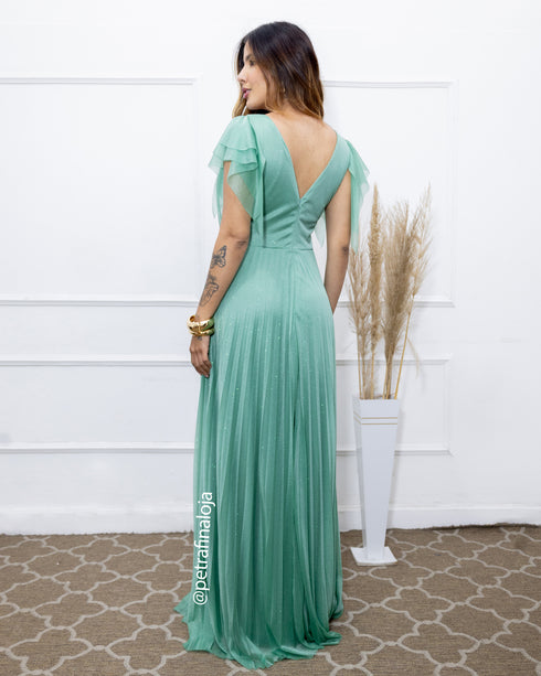 VESTIDO DE MANGUINHA SAIA PLISSADA