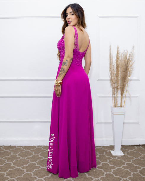 VESTIDO DECOTE V RENDA BORDADO VESTIDO DE FESTA PETRA FINA