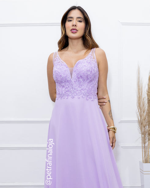 VESTIDO DECOTE V RENDA BORDADO VESTIDO DE FESTA PETRA FINA