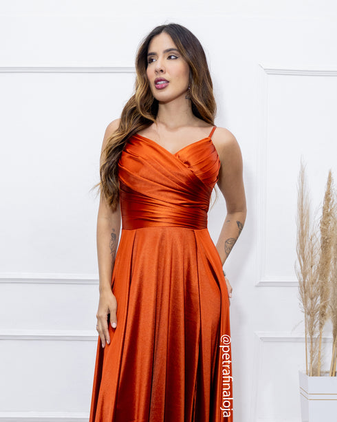 VESTIDO ALCINHA DRAPEADO RODADO VESTIDO DE FESTA PETRA FINA