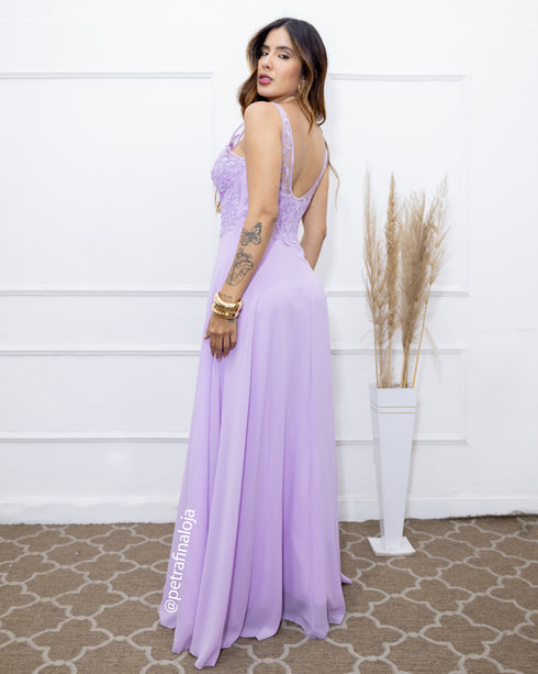 VESTIDO DECOTE V RENDA BORDADO VESTIDO DE FESTA PETRA FINA
