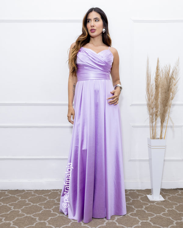 VESTIDO ALCINHA DRAPEADO RODADO VESTIDO DE FESTA PETRA FINA LILAS G