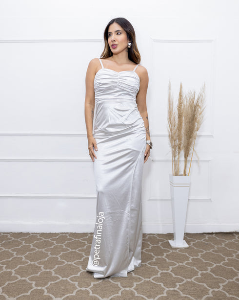 VESTIDO SEREIA FRAZIDO PETRA FINA PRATA P