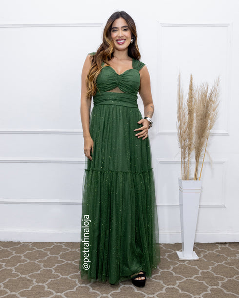 VESTIDO DECOTE TRIANGULO TULE BRILHANTE