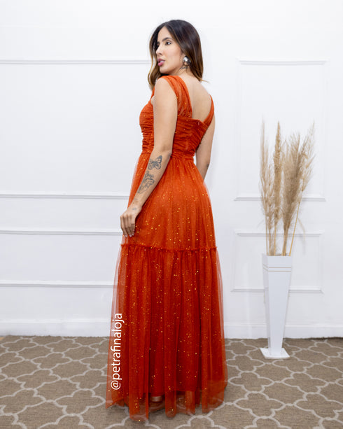 VESTIDO DECOTE TRIANGULO TULE BRILHANTE