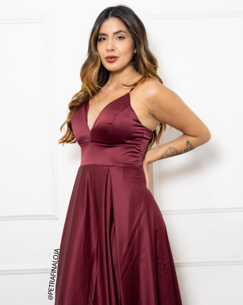 Vestido Alcinha com Decote Fenda Liso