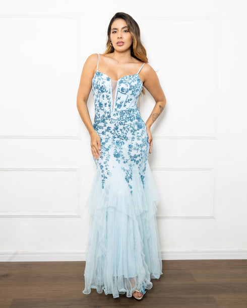 VESTIDO ALCINHA DECOTE V SAIA CAMADAS