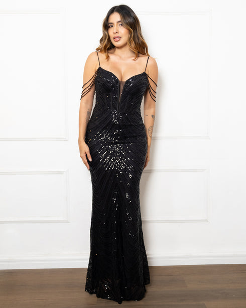 VESTIDO ALCINHA DECOTE V OMBRO MISSANGAS