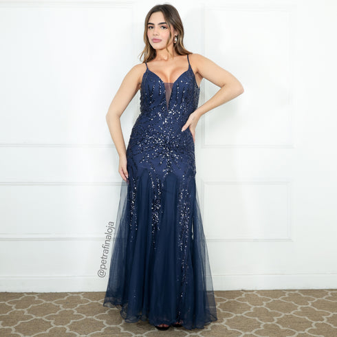 VESTIDO ALCINHA SEREIA COSTAS TRABALHADA VESTIDO IMPORTADO PETRA FINA AZUL MARINHO P