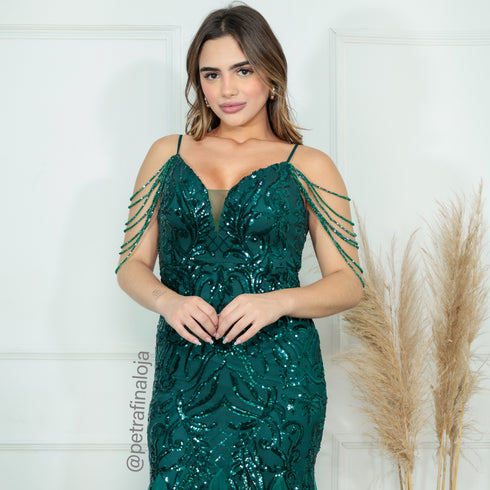 VESTIDO ALÇAS DE PEDRARIAS CALDA SEREIA VESTIDO DE FESTA PETRA FINA