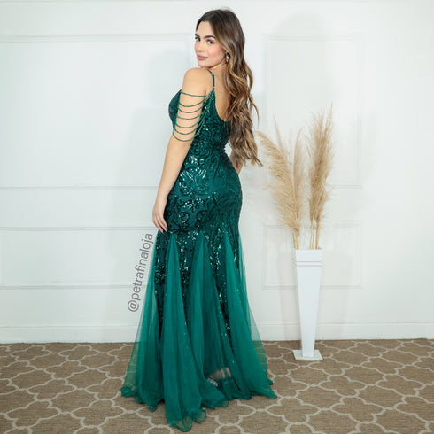 VESTIDO ALÇAS DE PEDRARIAS CALDA SEREIA VESTIDO DE FESTA PETRA FINA