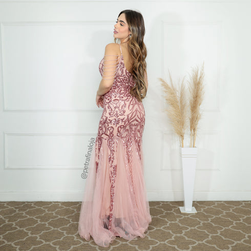 VESTIDO ALÇAS DE PEDRARIAS CALDA SEREIA VESTIDO DE FESTA PETRA FINA