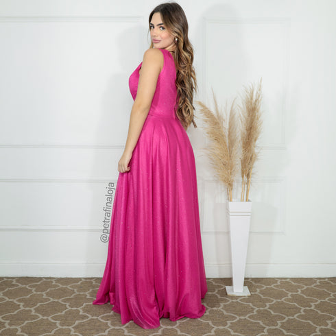 Vestido três listras plissado VESTIDO DE FESTA PETRA FINA