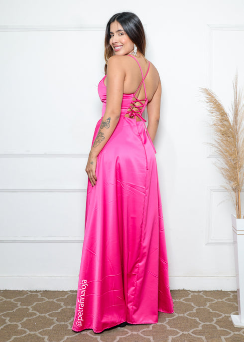 Vestido Alcinha com Decote Fenda Liso da Petra Fina