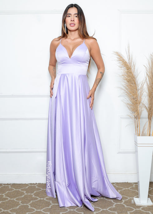 Vestido Alcinha com Decote Fenda Liso da Petra Fina - LILAS