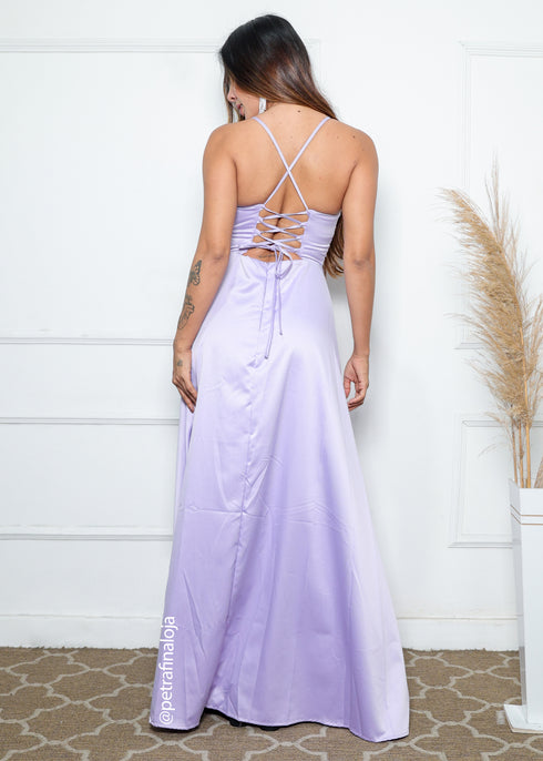 VESTIDO ALCINHA COM DECOTE FENDA LISO