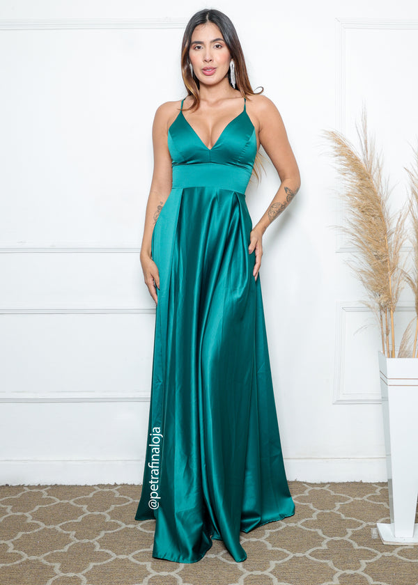 VESTIDO ALCINHA COM DECOTE FENDA LISO