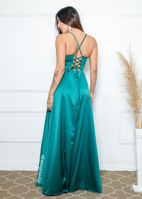 Vestido Alcinha com Decote Fenda Liso da Petra Fina