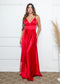 Vestido Alcinha com Decote Fenda Liso da Petra Fina - VERMELHO