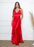 Vestido Alcinha com Decote Fenda Liso da Petra Fina - VERMELHO