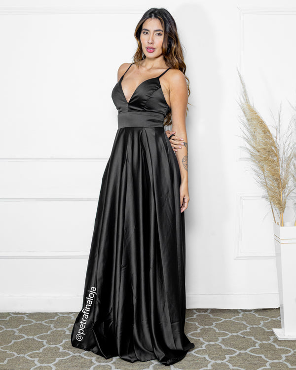 VESTIDO ALCINHA COM DECOTE FENDA LISO VESTIDO DE FESTA PETRA FINA