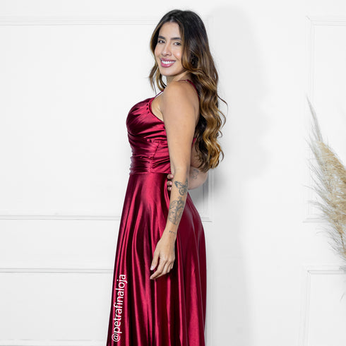 VESTIDO ALCINHA DRAPEADO RODADO VESTIDO DE FESTA PETRA FINA