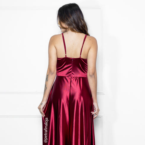 VESTIDO ALCINHA DRAPEADO RODADO VESTIDO DE FESTA PETRA FINA