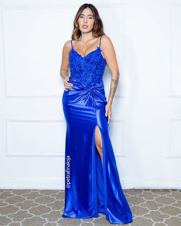 VESTIDO SEREIA LUXO VESTIDO DE FESTA PETRA FINA AZUL ROYAL P