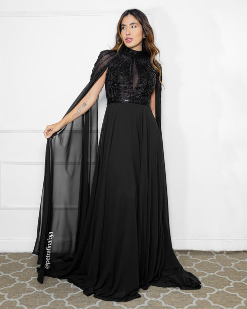 VESTIDO PEDRARIA CAPA VESTIDO DE FESTA PETRA FINA PRETO P