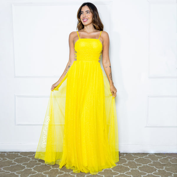 VESTIDO DECOTE LATERAL X PETRA FINA AMARELO G