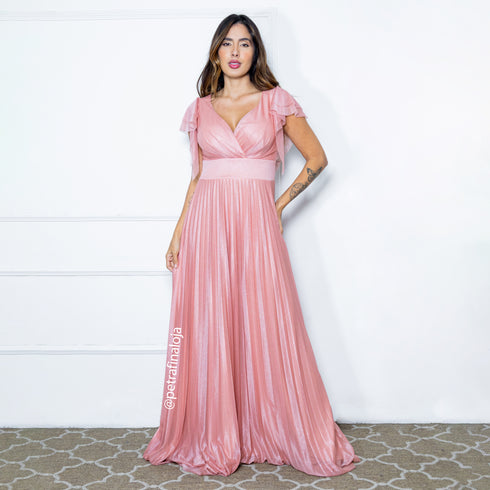 VESTIDO DE MANGUINHA SAIA PLISSADA VESTIDO DE FESTA PETRA FINA ROSE M