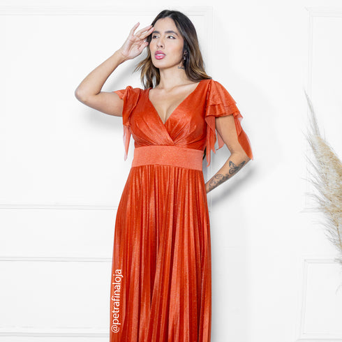 VESTIDO DE MANGUINHA SAIA PLISSADA VESTIDO DE FESTA PETRA FINA