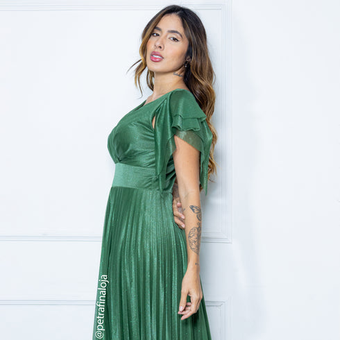 VESTIDO DE MANGUINHA SAIA PLISSADA VESTIDO DE FESTA PETRA FINA