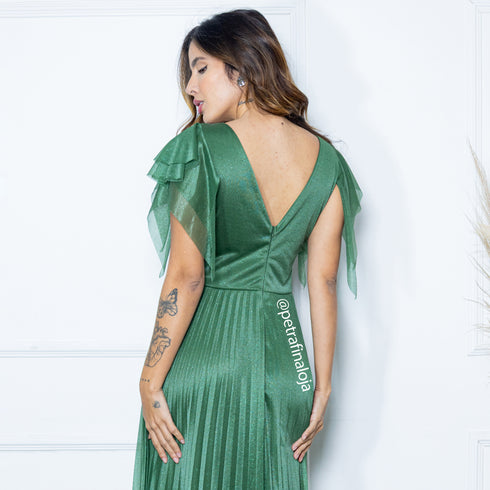 VESTIDO DE MANGUINHA SAIA PLISSADA VESTIDO DE FESTA PETRA FINA