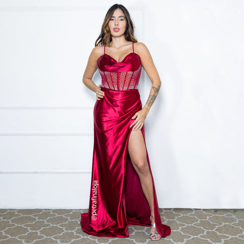 VESTIDO DETALHES PONTO DE LUZ PETRA FINA MARSALA P