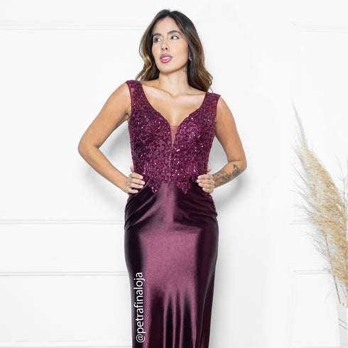 VESTIDO SEREIA ACETINADO VESTIDO DE FESTA PETRA FINA