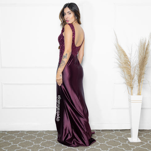 VESTIDO SEREIA ACETINADO VESTIDO DE FESTA PETRA FINA