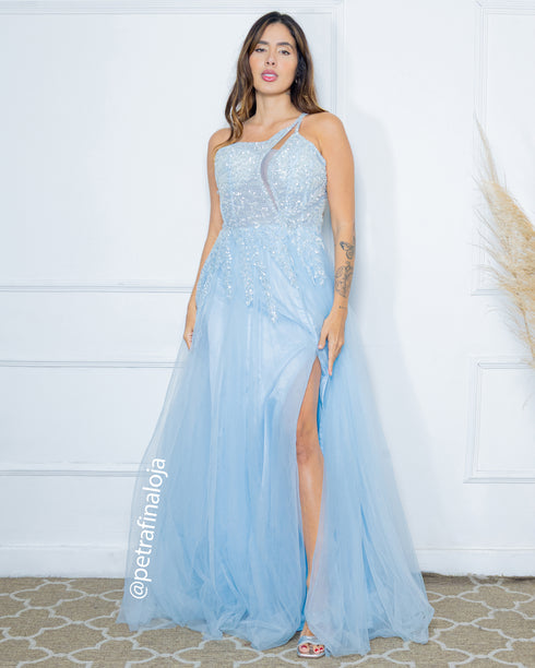 VESTIDO SAIA RODADO VESTIDO DE FESTA Petra Fina Moda Festa azul serenity P