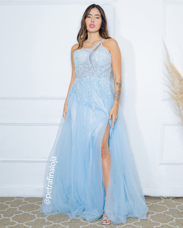 VESTIDO SAIA RODADO VESTIDO DE FESTA Petra Fina Moda Festa azul serenity P