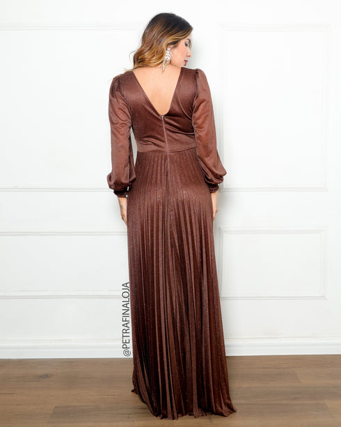 VESTIDO MANGA LONGA PLISSADO