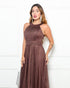 VESTIDO DE GOLA TULE TRABALHADO