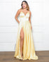 Vestido Alcinha com Decote Fenda Liso da Petra Fina - AMARELO
