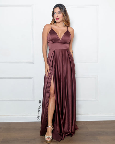 VESTIDO ALCINHA COM DECOTE FENDA LISO
