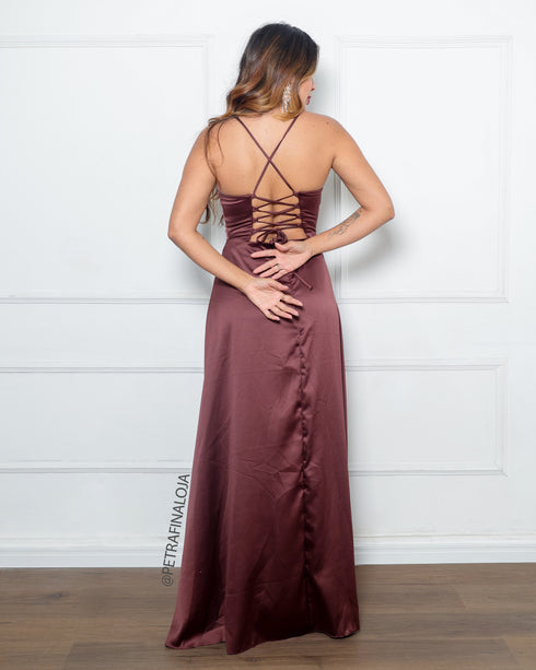 Vestido Alcinha com Decote Fenda Liso da Petra Fina