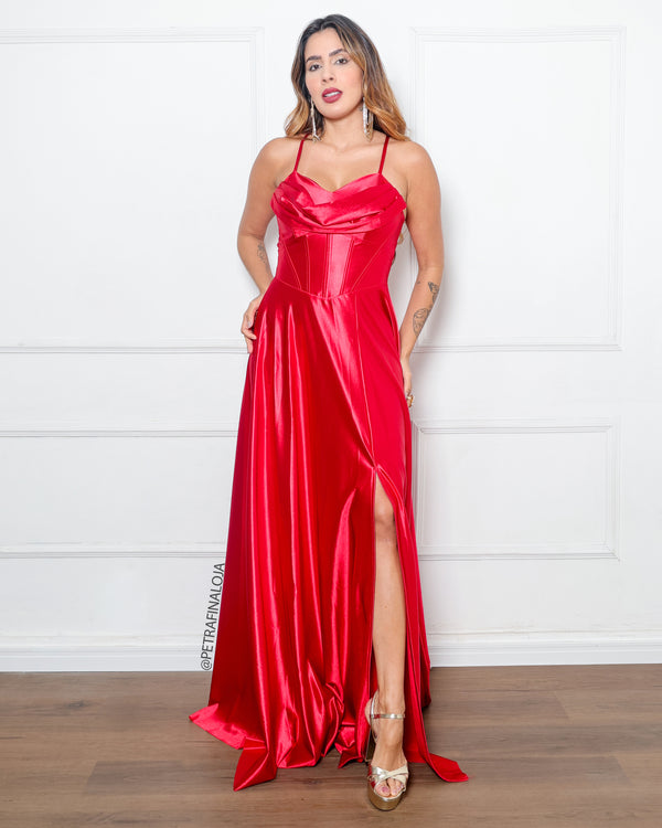 Vestido Babado Rodado Prada da Petra Fina - VERMELHO