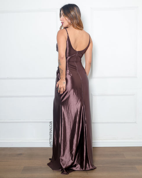 VESTIDO PRADA DECOTE V PREGAS LATERAL