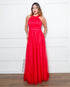 VESTIDO DE GOLA TULE TRABALHADO