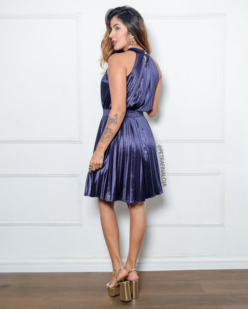 VESTIDO CURTO MIDI PLISSADO GOLA