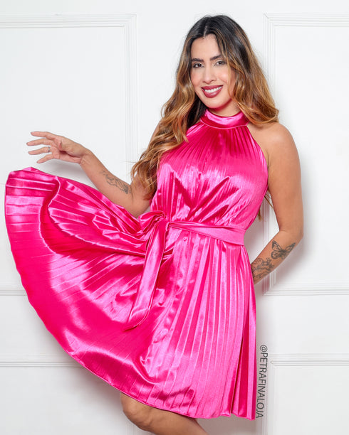 VESTIDO CURTO MIDI PLISSADO GOLA
